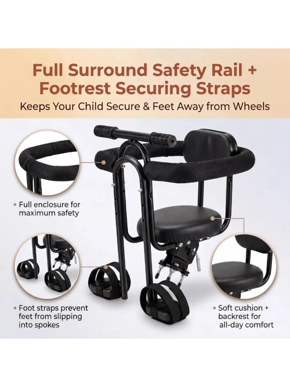 Front Mounted Toddler Bike Seat - Safe & Comfortable Child Carrier for Ages 1-4